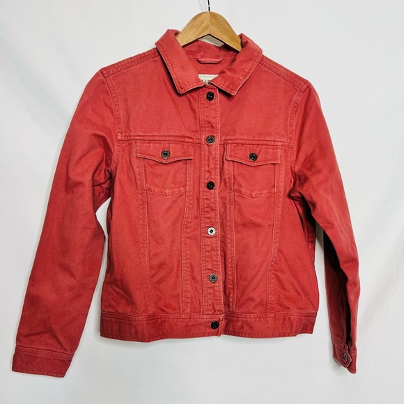 LL Bean Denim Pink /Salmon Floral Lined Jean Jacket - Picture 8 of 15